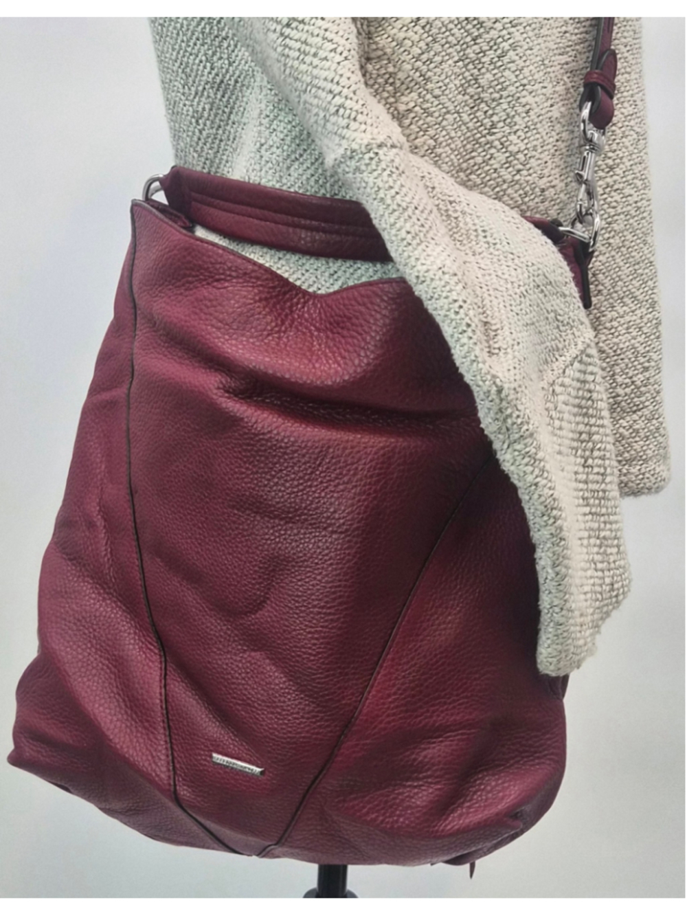 Rebecca Minkoff Burgundy Pebbled Leather Hobo Shoulder Bag Moto Y2K Boho Slouchy